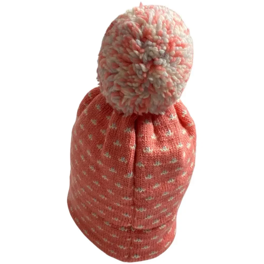 Vintage 80s Serac Wool Beanie Pink Birdseye Print Pom Pom Womens Ski Hat USA